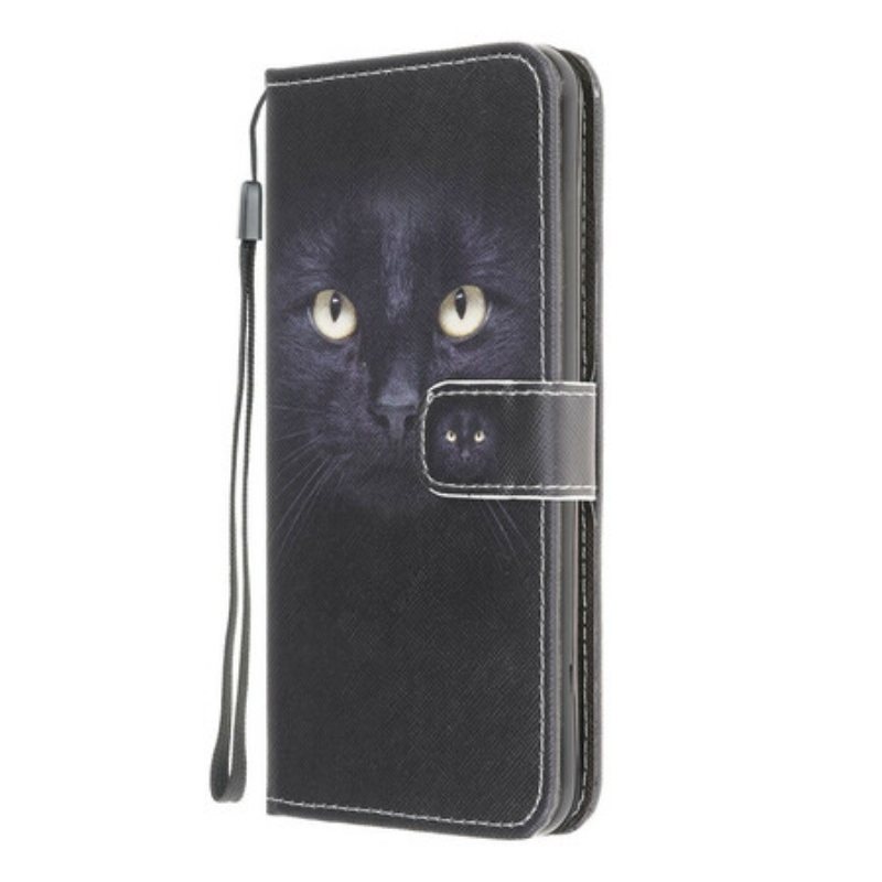 Lærdeksel Til Xiaomi Redmi 9A Med Kjede Strappy Black Cat Eyes