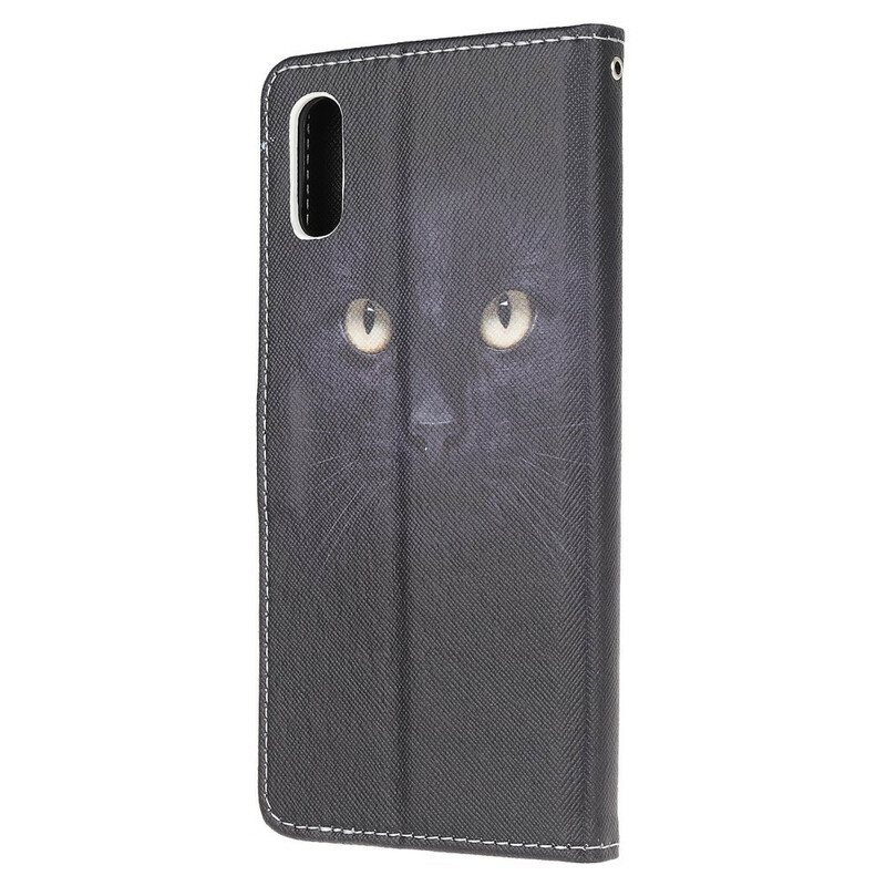 Lærdeksel Til Xiaomi Redmi 9A Med Kjede Strappy Black Cat Eyes