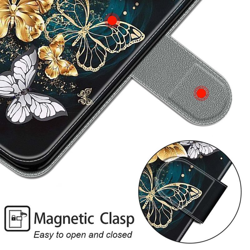 Folio Deksel Til Xiaomi Redmi Note 10 Pro Med Kjede Strap Butterflies Fan