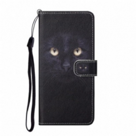 Folio Deksel Til Xiaomi Redmi Note 10 Pro Med Kjede Strappy Black Cat Eyes