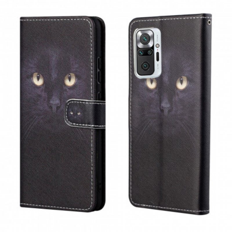 Folio Deksel Til Xiaomi Redmi Note 10 Pro Med Kjede Strappy Black Cat Eyes