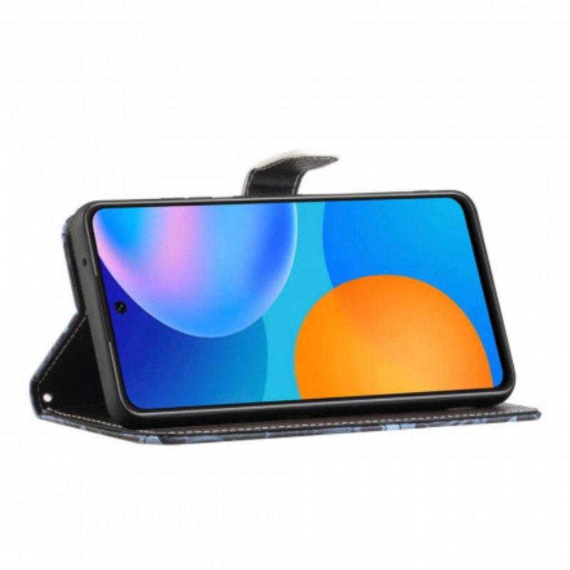 Folio Deksel Til Xiaomi Redmi Note 10 Pro Med Kjede Strappy Black Cat Eyes