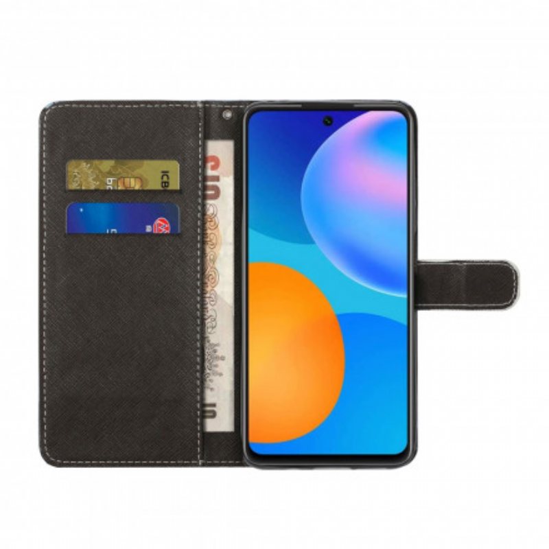 Folio Deksel Til Xiaomi Redmi Note 10 Pro Med Kjede Strappy Black Cat Eyes