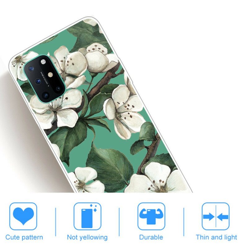 Deksel Til OnePlus 8T Malte Hvite Blomster