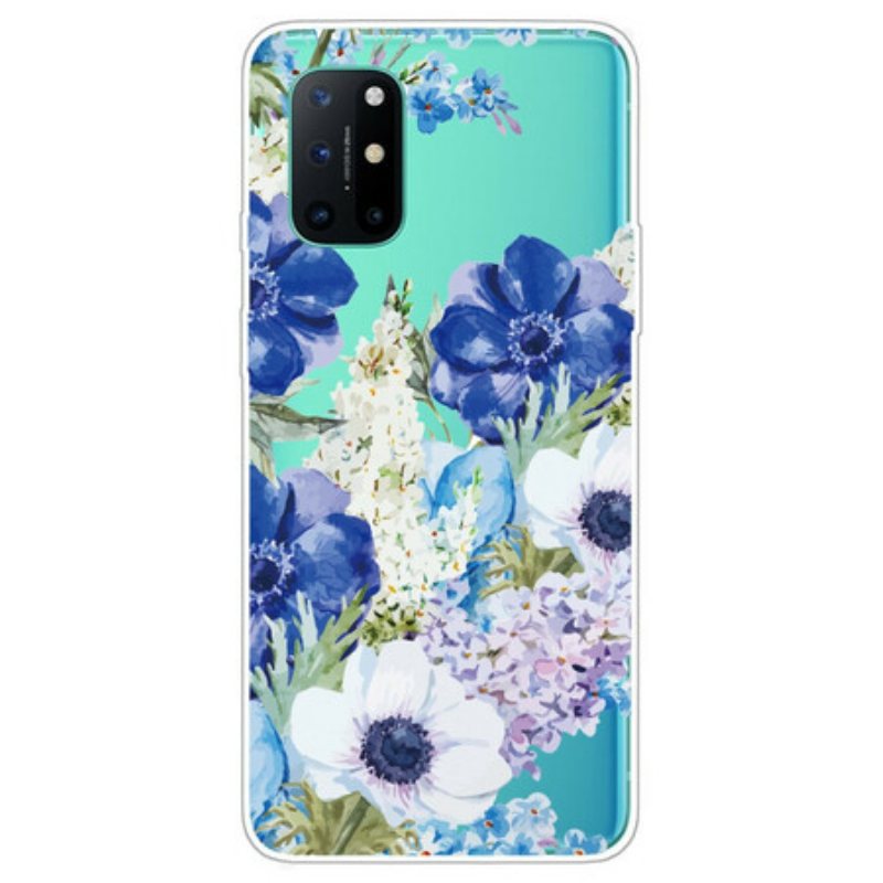 Deksel Til OnePlus 8T Sømløs Akvarell Blå Blomster