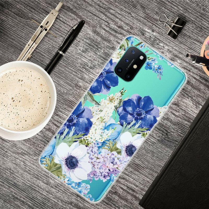 Deksel Til OnePlus 8T Sømløs Akvarell Blå Blomster