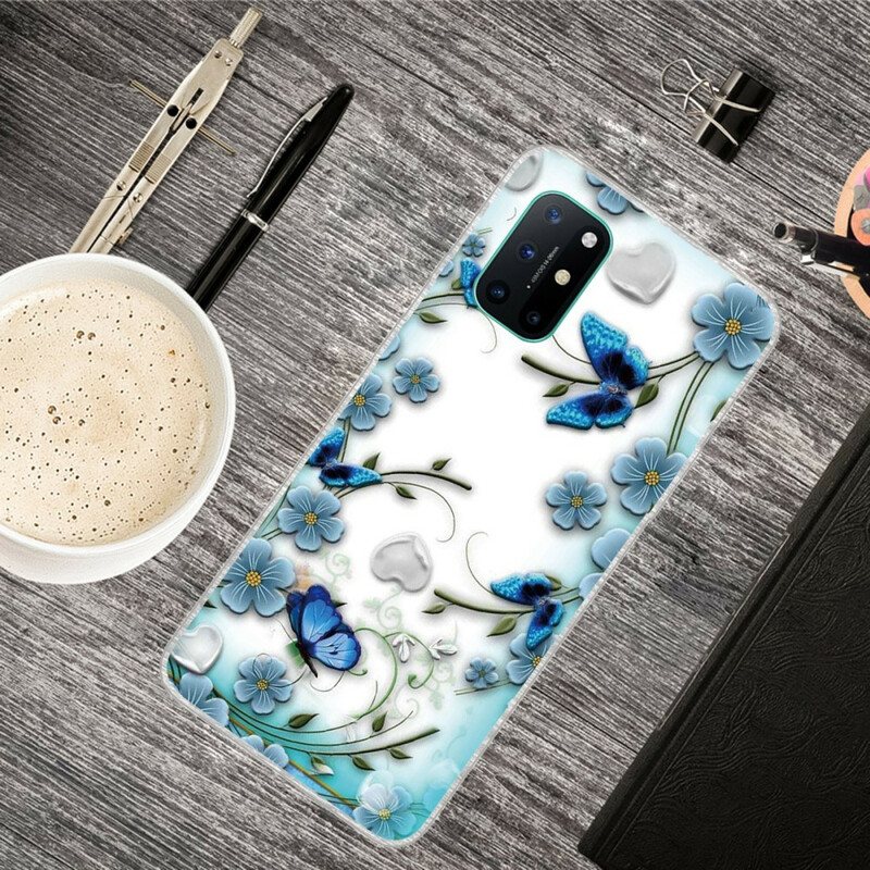 Deksel Til OnePlus 8T Sømløse Retro Sommerfugler Og Blomster