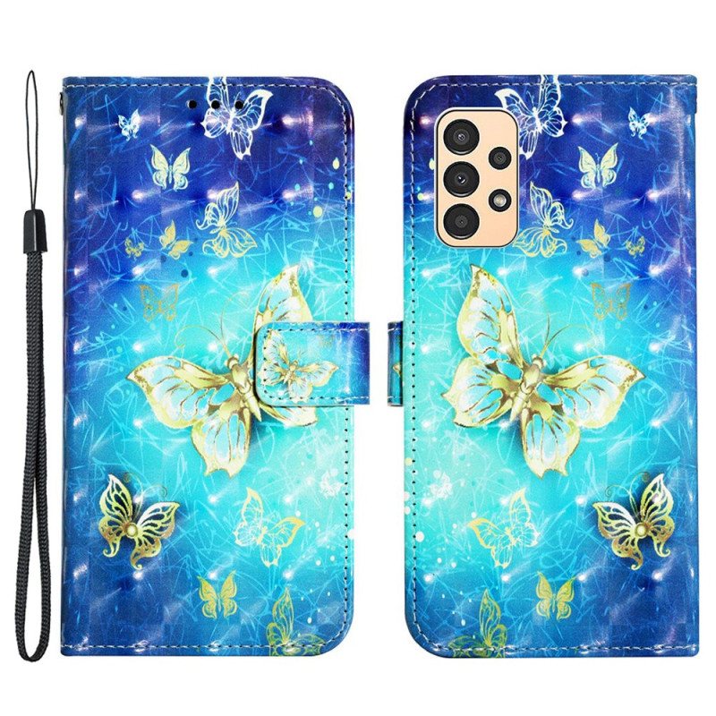 Folio Deksel Til Samsung Galaxy A13 Med Kjede Flight Of Butterflies I Lanyard