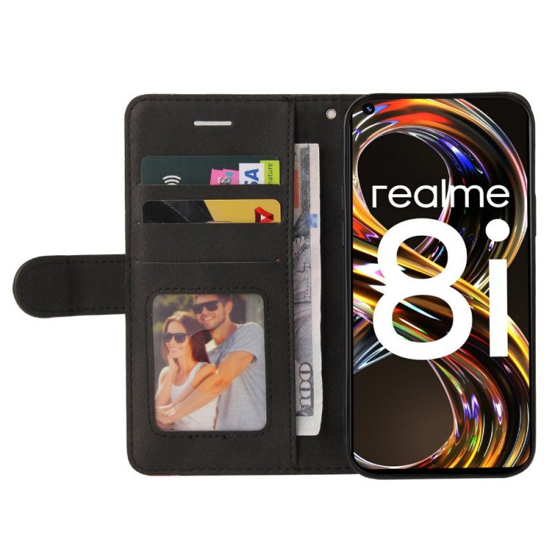 Folio Deksel Til Realme 8i Tofarget Signatur Imitert Skinn