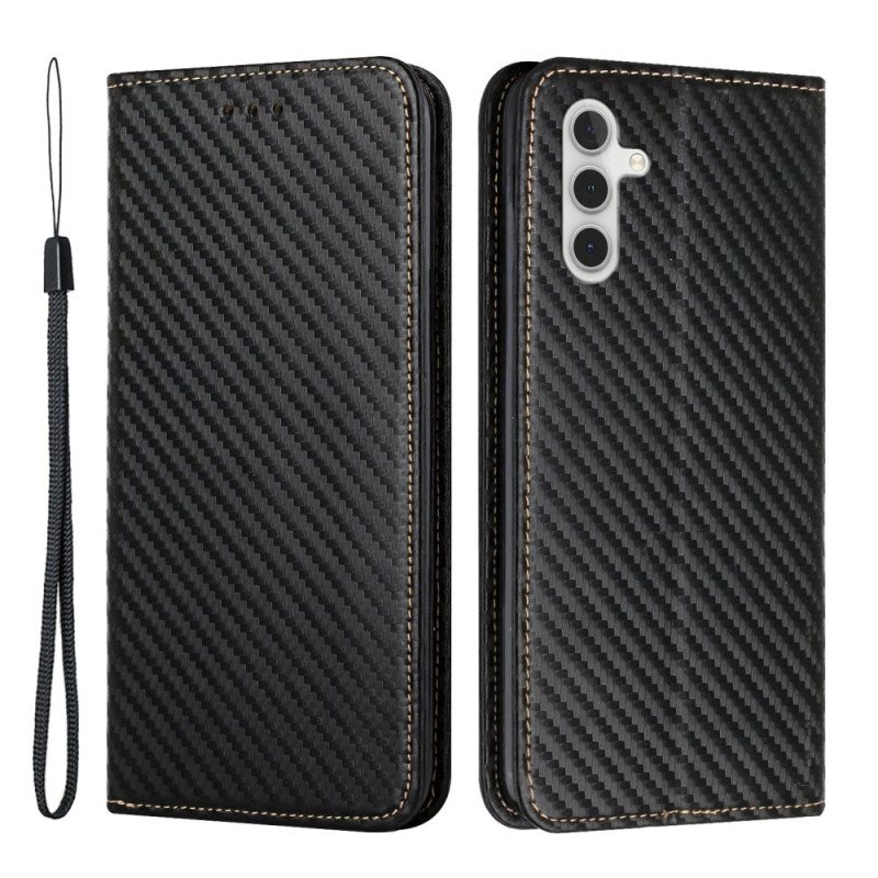 Beskyttelse Deksel Til Samsung Galaxy A34 5G Med Kjede Folio Deksel Strappy Carbon Fiber Style