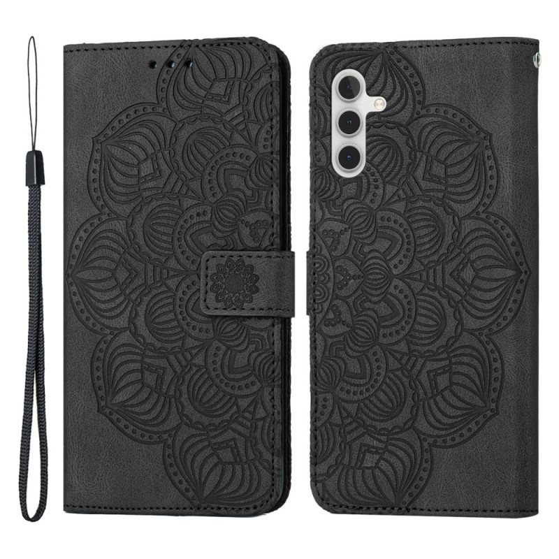 Folio Deksel Til Samsung Galaxy A34 5G Med Kjede Diskret Strappy Mandala