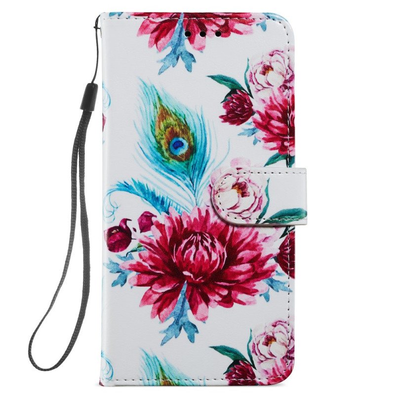 Folio Deksel Til Samsung Galaxy A34 5G Med Kjede Strappy Floral Fantasy