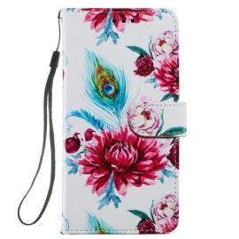 Folio Deksel Til Samsung Galaxy A34 5G Med Kjede Strappy Floral Fantasy