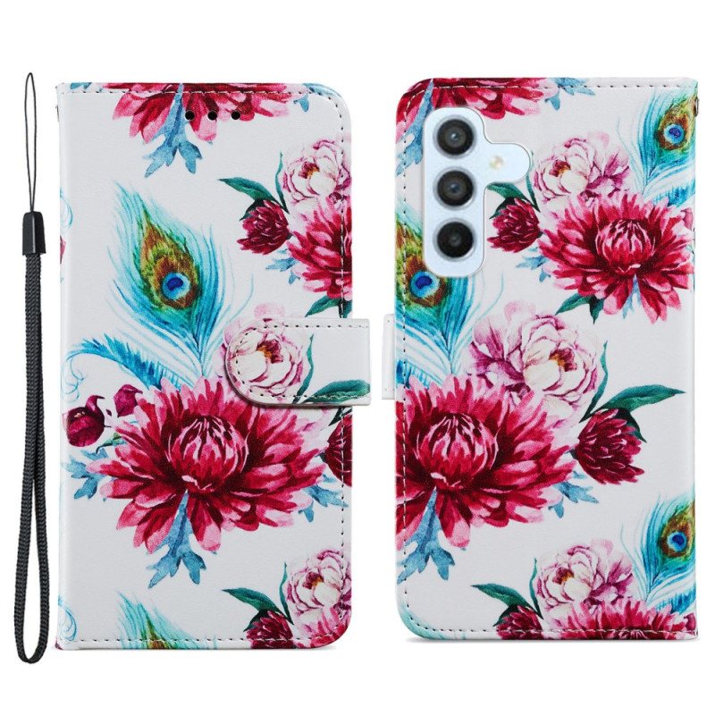 Folio Deksel Til Samsung Galaxy A34 5G Med Kjede Strappy Floral Fantasy