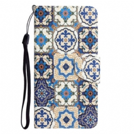 Folio Deksel Til Samsung Galaxy A34 5G Med Kjede Strappy Patchwork