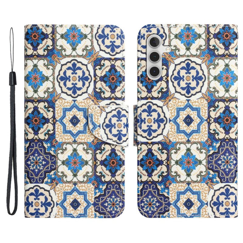 Folio Deksel Til Samsung Galaxy A34 5G Med Kjede Strappy Patchwork