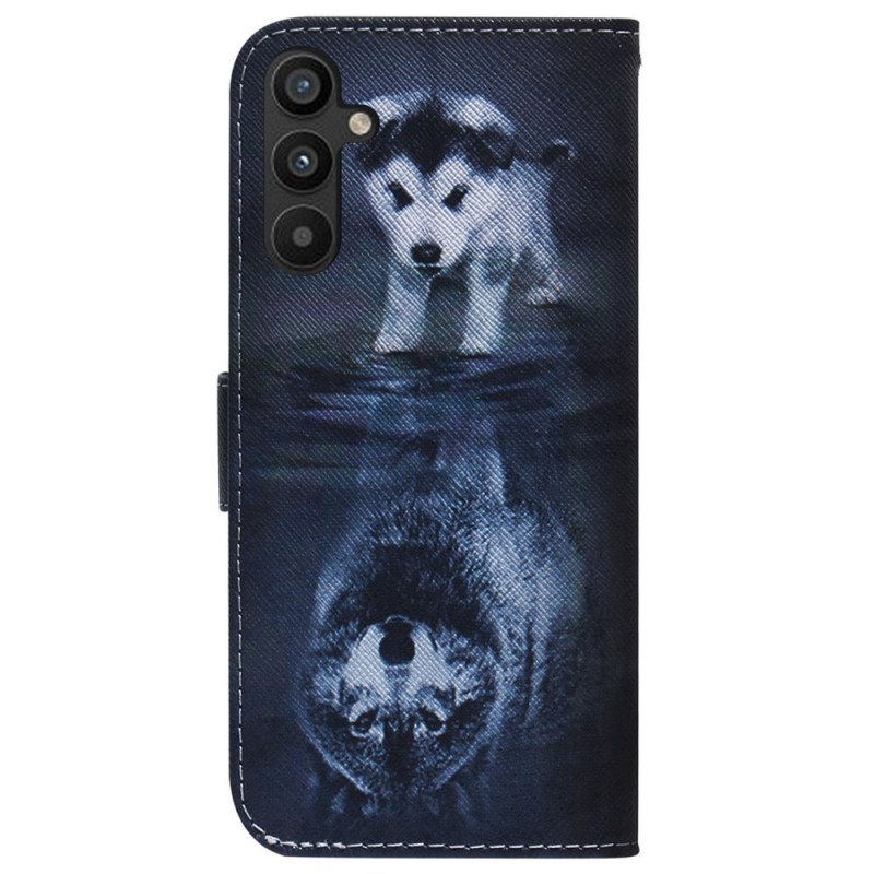 Folio Deksel Til Samsung Galaxy A34 5G Med Kjede Strappy Watercolor Wolf