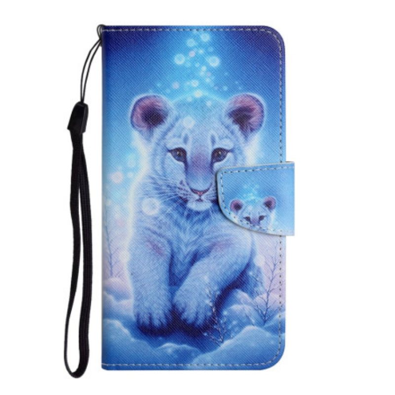 Folio Deksel Til Samsung Galaxy A34 5G Med Kjede Strappy White Tiger