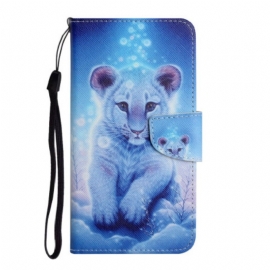 Folio Deksel Til Samsung Galaxy A34 5G Med Kjede Strappy White Tiger