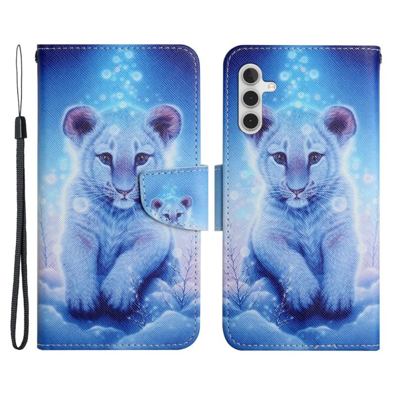 Folio Deksel Til Samsung Galaxy A34 5G Med Kjede Strappy White Tiger