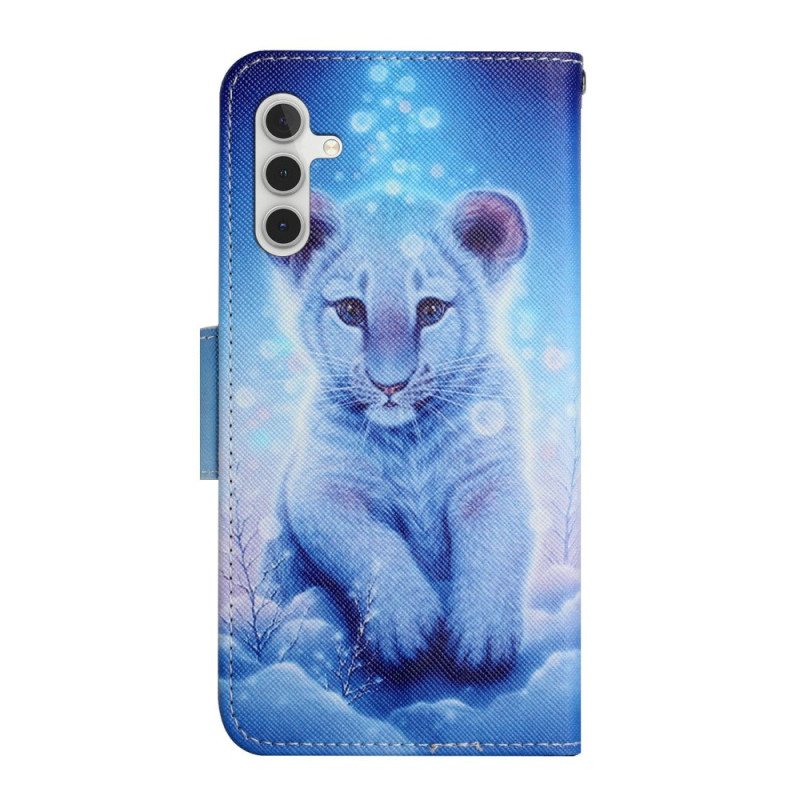 Folio Deksel Til Samsung Galaxy A34 5G Med Kjede Strappy White Tiger