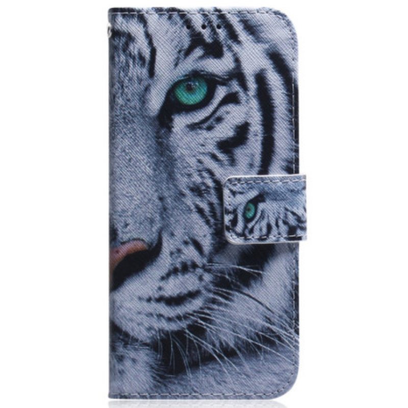 Folio Deksel Til Samsung Galaxy A34 5G Med Kjede Strappy White Tiger