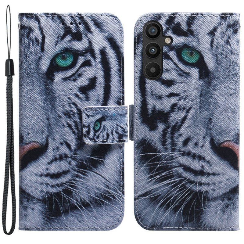 Folio Deksel Til Samsung Galaxy A34 5G Med Kjede Strappy White Tiger