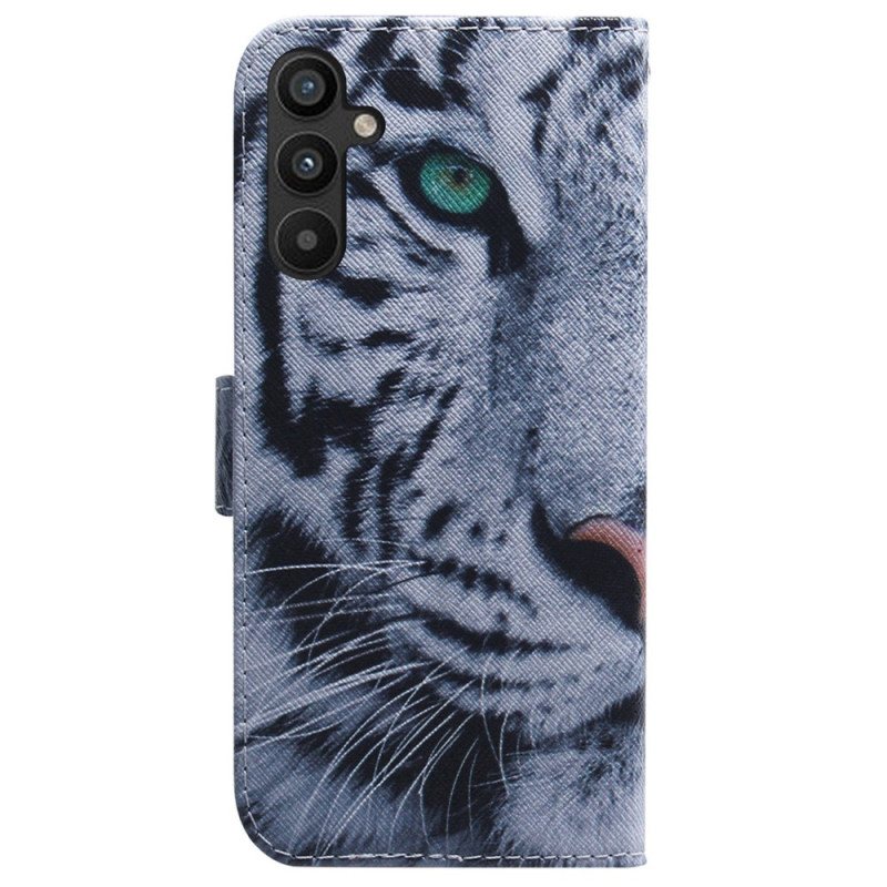 Folio Deksel Til Samsung Galaxy A34 5G Med Kjede Strappy White Tiger