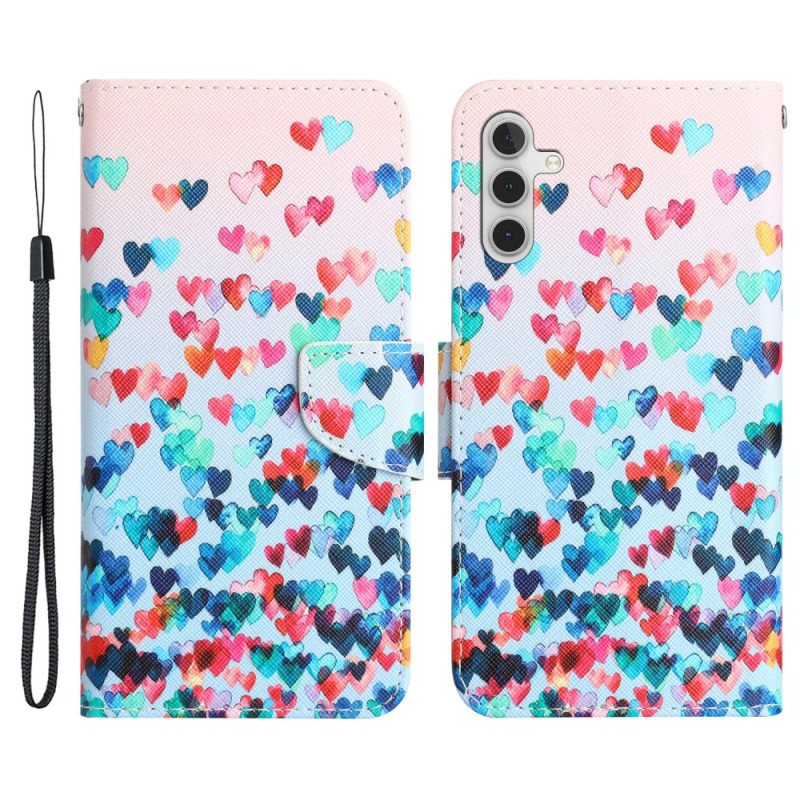 Lærdeksel Til Samsung Galaxy A34 5G Med Kjede Strappy Hearts Rain