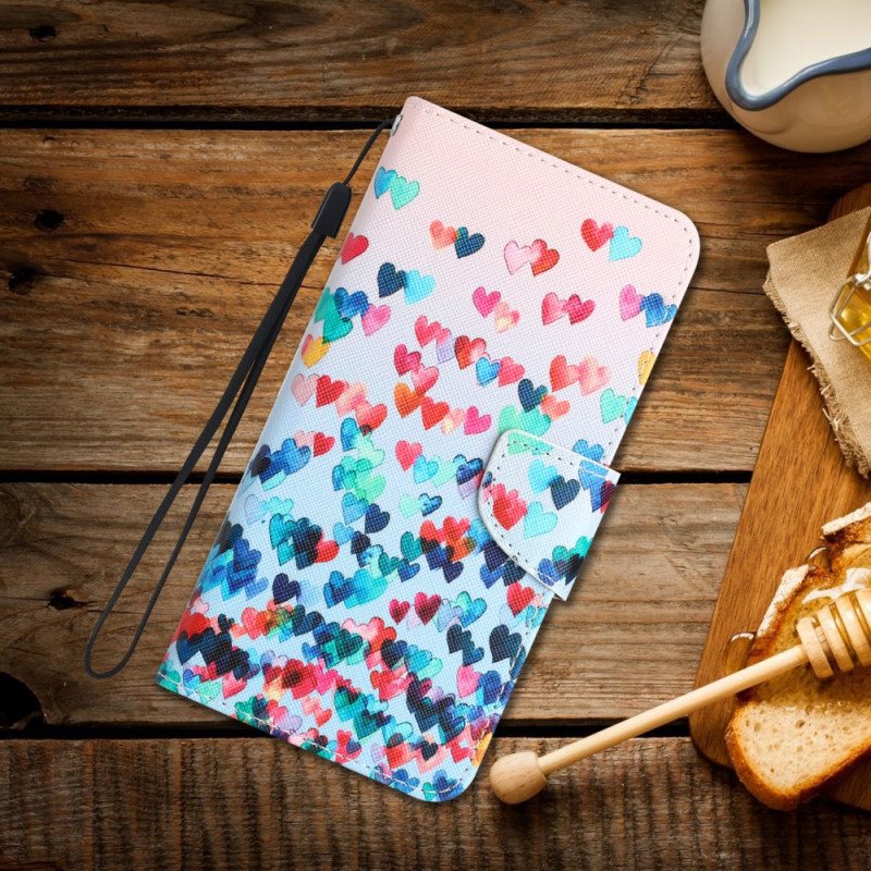 Lærdeksel Til Samsung Galaxy A34 5G Med Kjede Strappy Hearts Rain