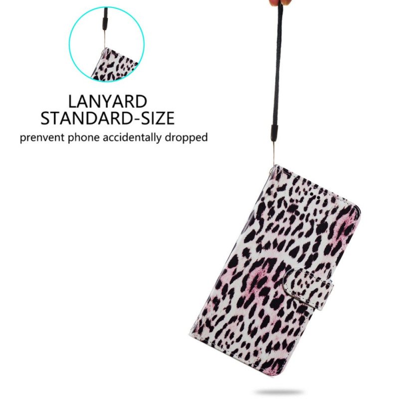 Lærdeksel Til Samsung Galaxy A34 5G Med Kjede Strappy Leopardtrykk