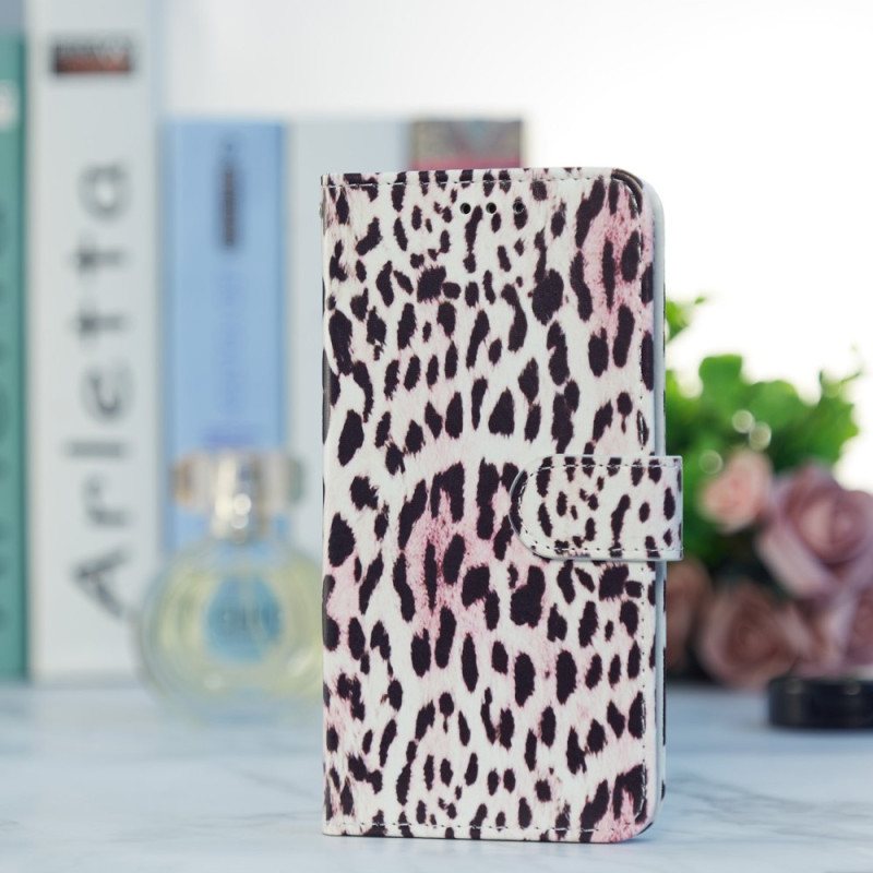 Lærdeksel Til Samsung Galaxy A34 5G Med Kjede Strappy Leopardtrykk