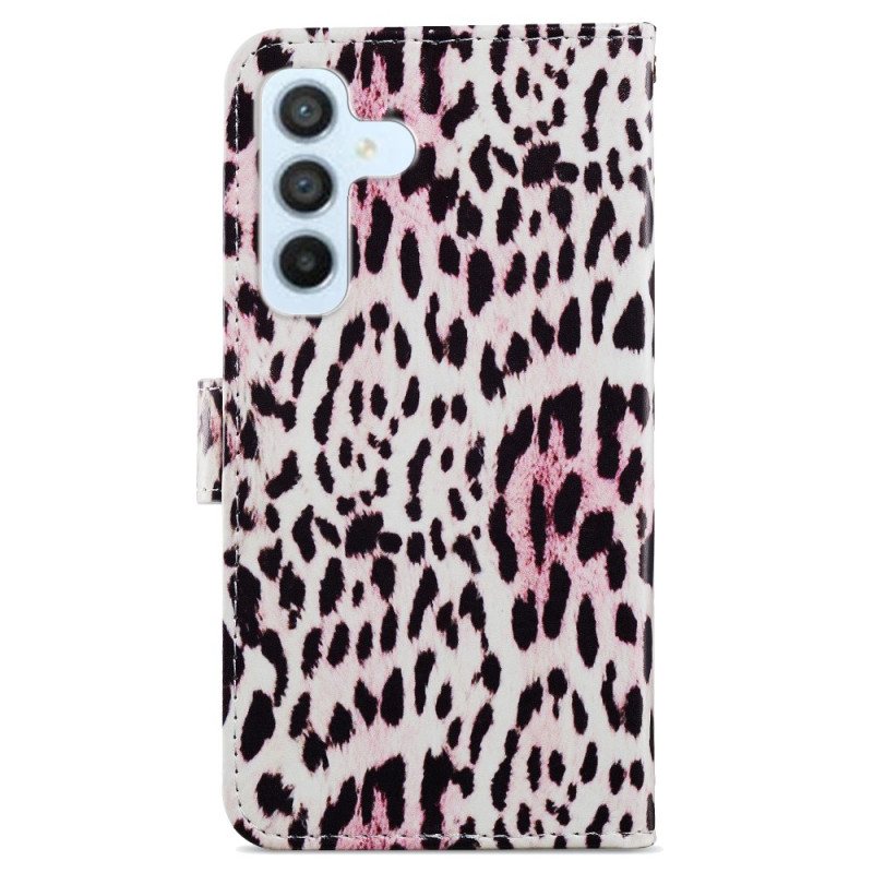 Lærdeksel Til Samsung Galaxy A34 5G Med Kjede Strappy Leopardtrykk