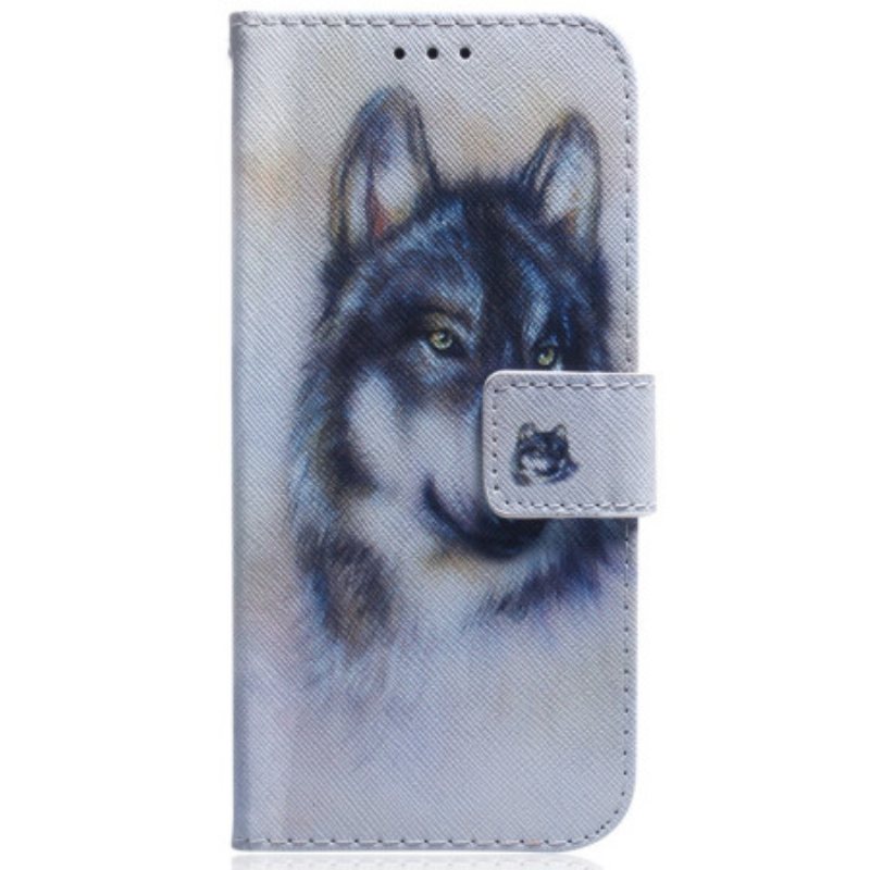 Lærdeksel Til Samsung Galaxy A34 5G Med Kjede Strappy Watercolor Wolf