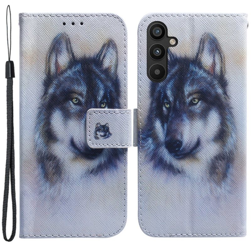 Lærdeksel Til Samsung Galaxy A34 5G Med Kjede Strappy Watercolor Wolf