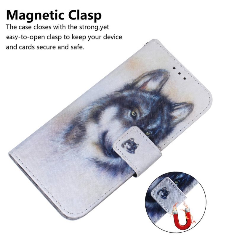 Lærdeksel Til Samsung Galaxy A34 5G Med Kjede Strappy Watercolor Wolf