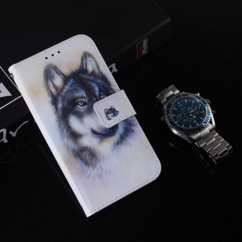 Lærdeksel Til Samsung Galaxy A34 5G Med Kjede Strappy Watercolor Wolf