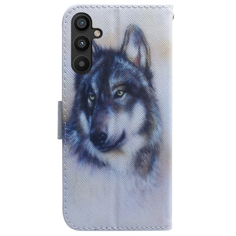 Lærdeksel Til Samsung Galaxy A34 5G Med Kjede Strappy Watercolor Wolf