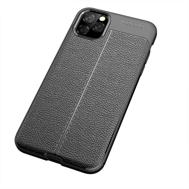 Deksel Til iPhone 11 Pro Max Dobbel Linje Litchi Leather Effect