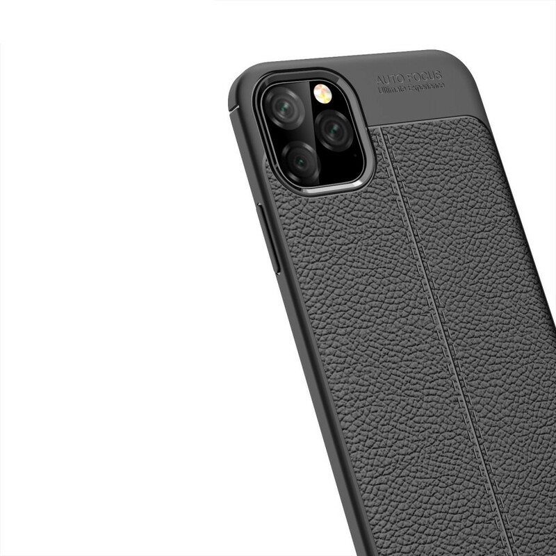 Deksel Til iPhone 11 Pro Max Dobbel Linje Litchi Leather Effect