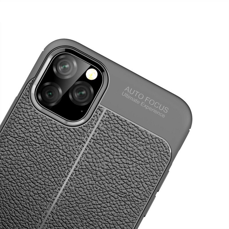 Deksel Til iPhone 11 Pro Max Dobbel Linje Litchi Leather Effect