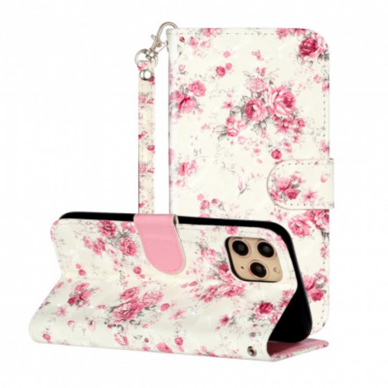 Folio Deksel Til iPhone 11 Pro Max Med Kjede Strap Light Spot Flowers