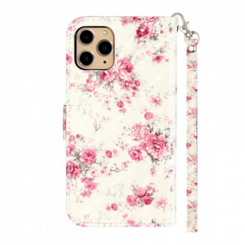 Folio Deksel Til iPhone 11 Pro Max Med Kjede Strap Light Spot Flowers