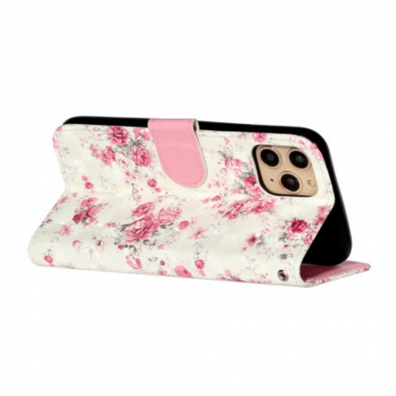 Folio Deksel Til iPhone 11 Pro Max Med Kjede Strap Light Spot Flowers