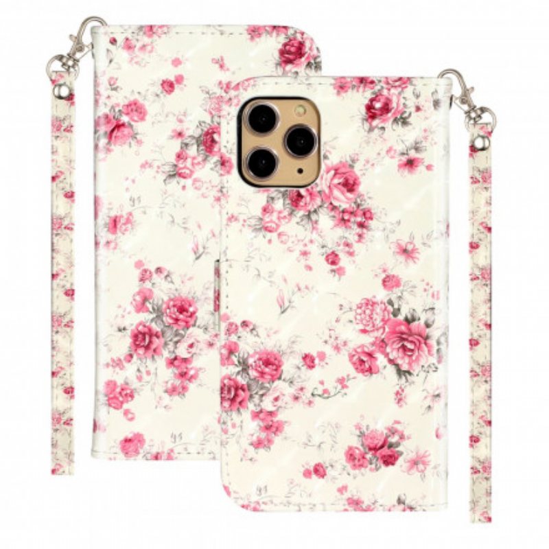 Folio Deksel Til iPhone 11 Pro Max Med Kjede Strap Light Spot Flowers