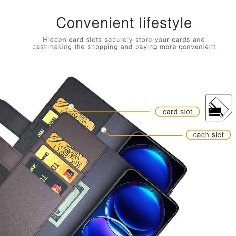 Folio Deksel Til Xiaomi Redmi Note 12 5G Ekte Lær