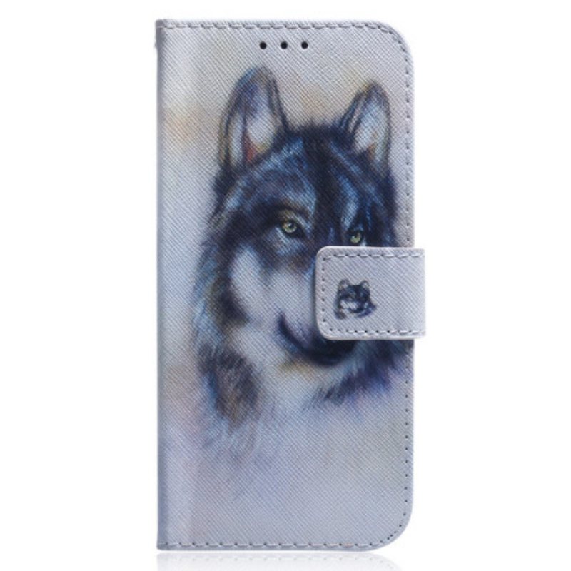 Lærdeksel Til Xiaomi Redmi Note 12 5G Med Kjede Strappy Watercolor Wolf