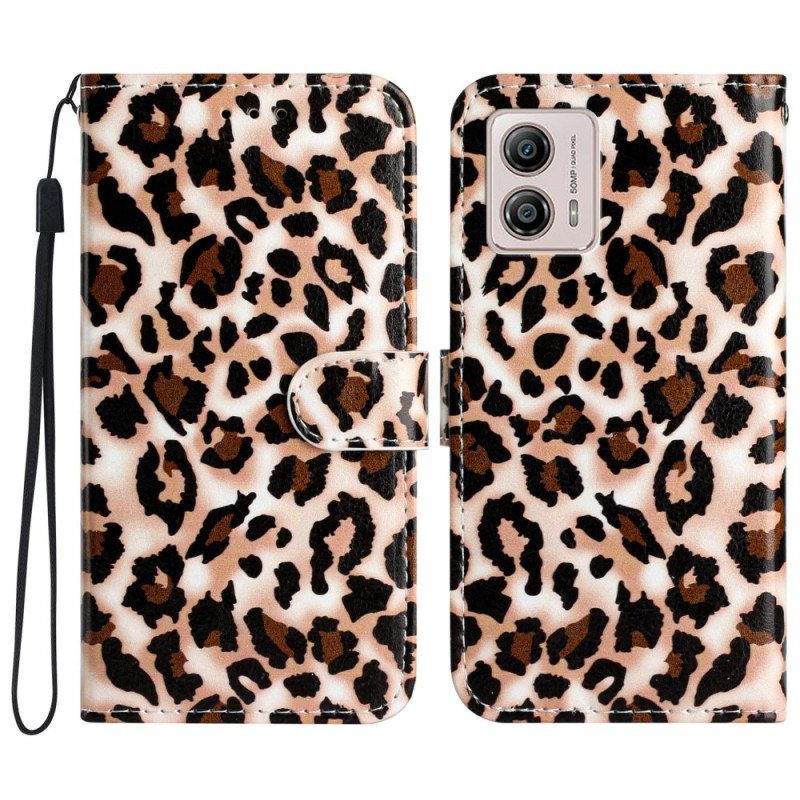 Folio Deksel Til Moto G73 5G Med Kjede Strappy Leopardtrykk