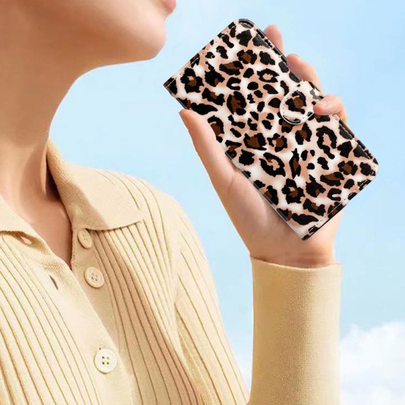 Folio Deksel Til Moto G73 5G Med Kjede Strappy Leopardtrykk