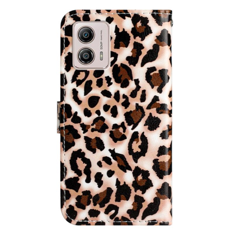 Folio Deksel Til Moto G73 5G Med Kjede Strappy Leopardtrykk